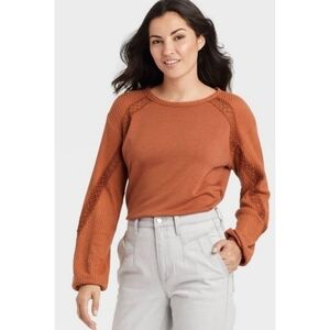 Knox Rose Long sleeve Thermal Lace top Cave Burnt Orange Size XS